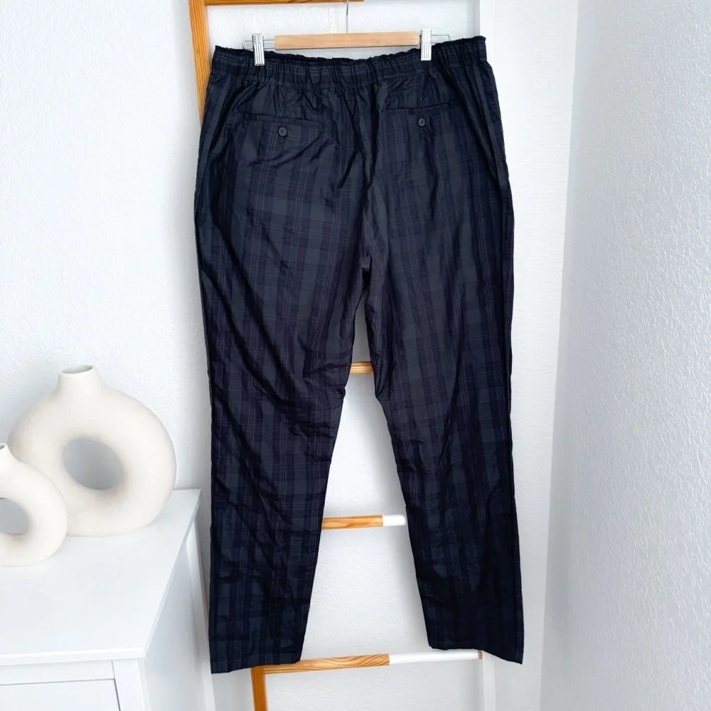 Lanvin Men’s Plaid Check Pants Lounge Elastic Waist Pockets Gray Navy Trousers